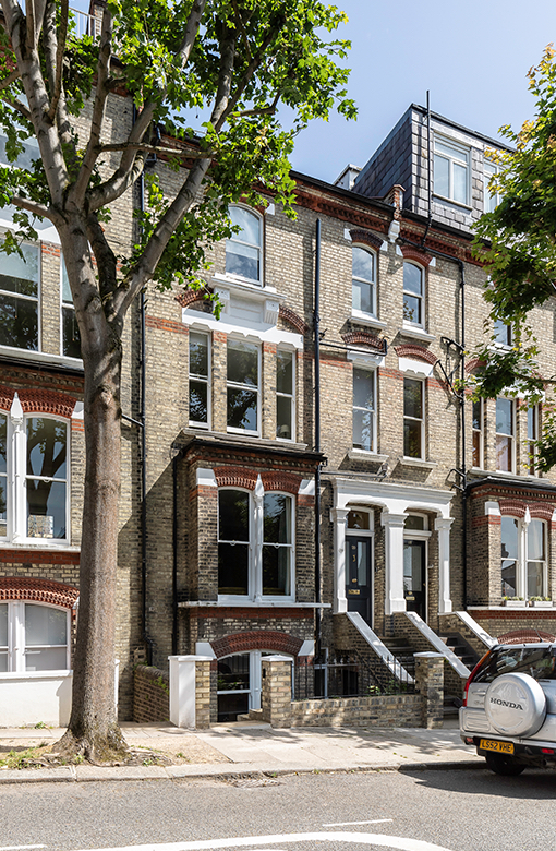 Front exterior facade of the Victorian mid-terrace property in Hampstead